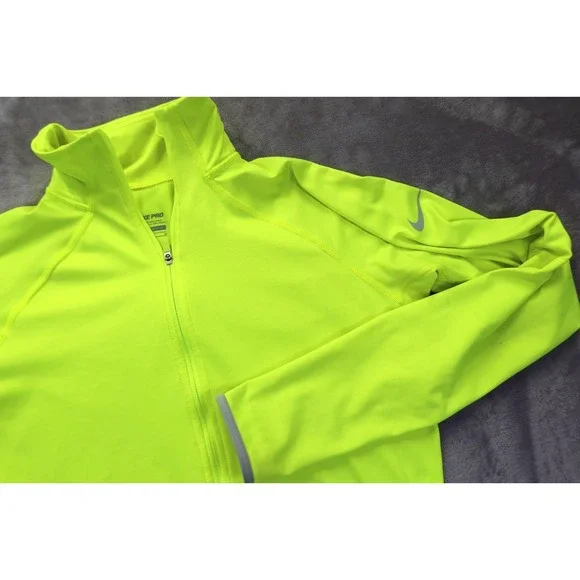 Nike Pro Dri Fit Neon Yellow 1/4 Zip Pullover Women's Size M Running Run - Picture 2 of 7